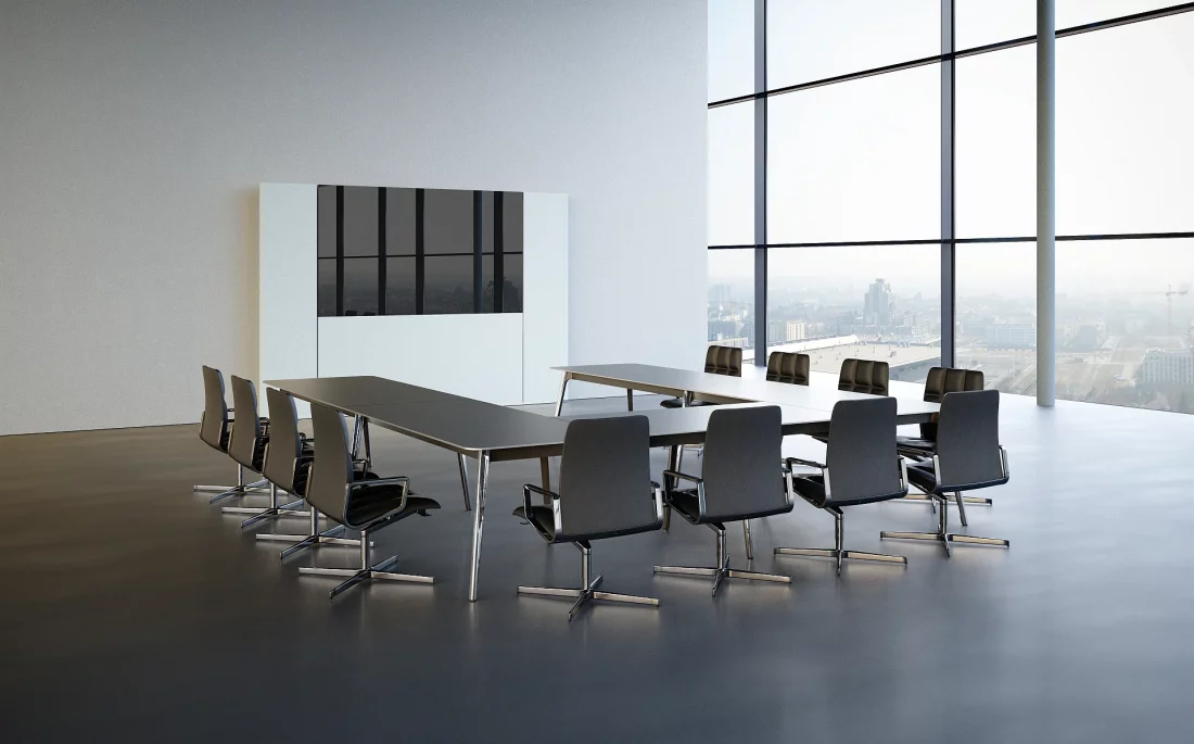 Fotorealistische 3D Möbelvisualisierung von Konferenzmöbeln in einem modernen Besprechungsraum